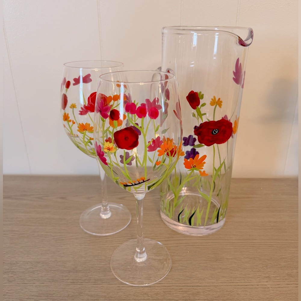Hand painted Wine glass and pitcher set